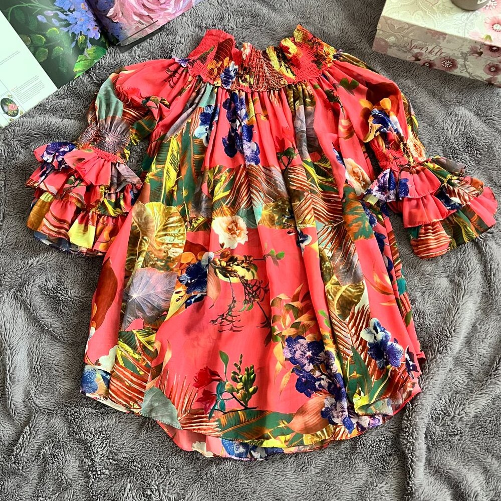 Women's Floral Tunic Shirt Dress Multi Color